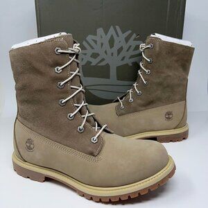 Timberland Womens Authentic Teddy Fleece Fold Down Brown Nubuck Boots 10M New